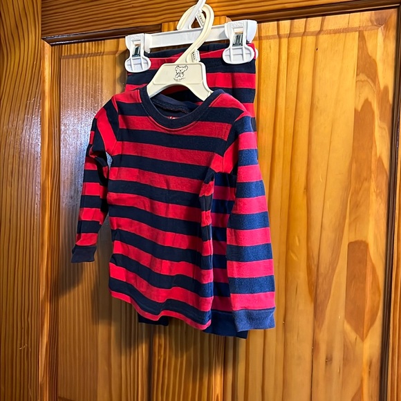 Boys red/blue stripe pajama set size 12-18 months by Leveret - Picture 1 of 8
